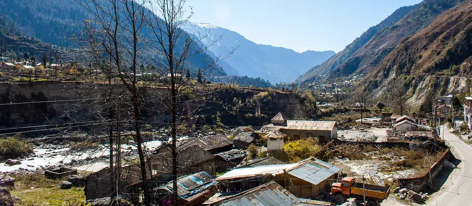 Lachung village in its valley, North Sikkim