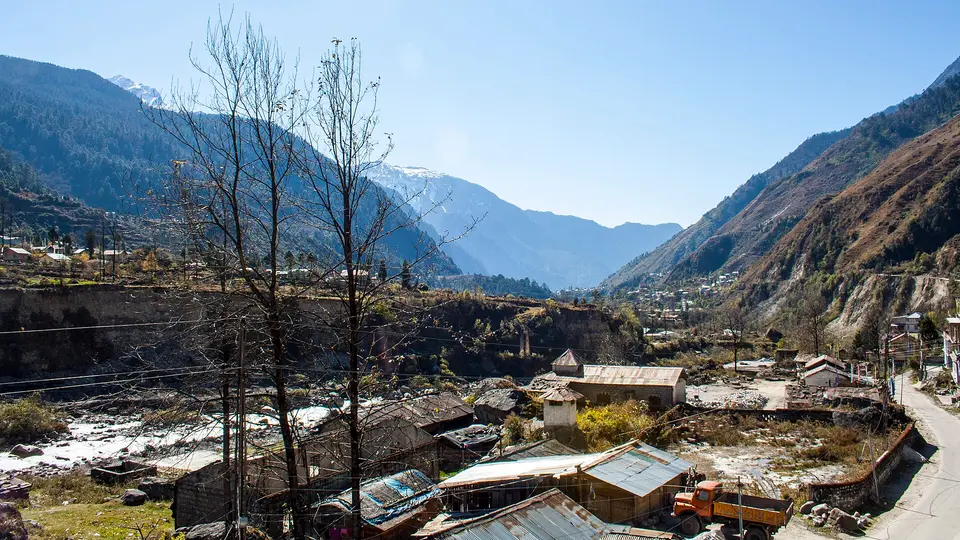 Lachung village in its valley, North Sikkim