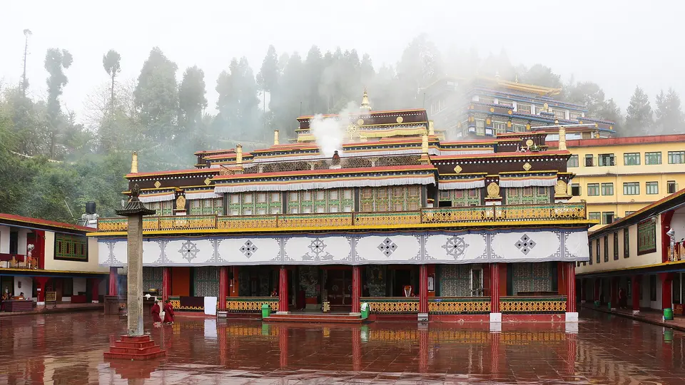 Courtyard of Rumtek Monastery after rain